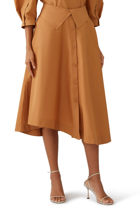 Draped Cotton-Blend Poplin Midi Skirt